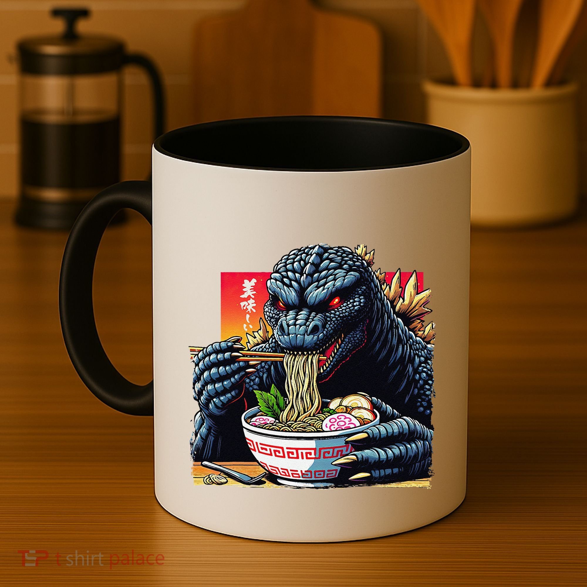 Funny Kaiju Eating Ramen Japanese Monster Lover Birthday Coffee Mug