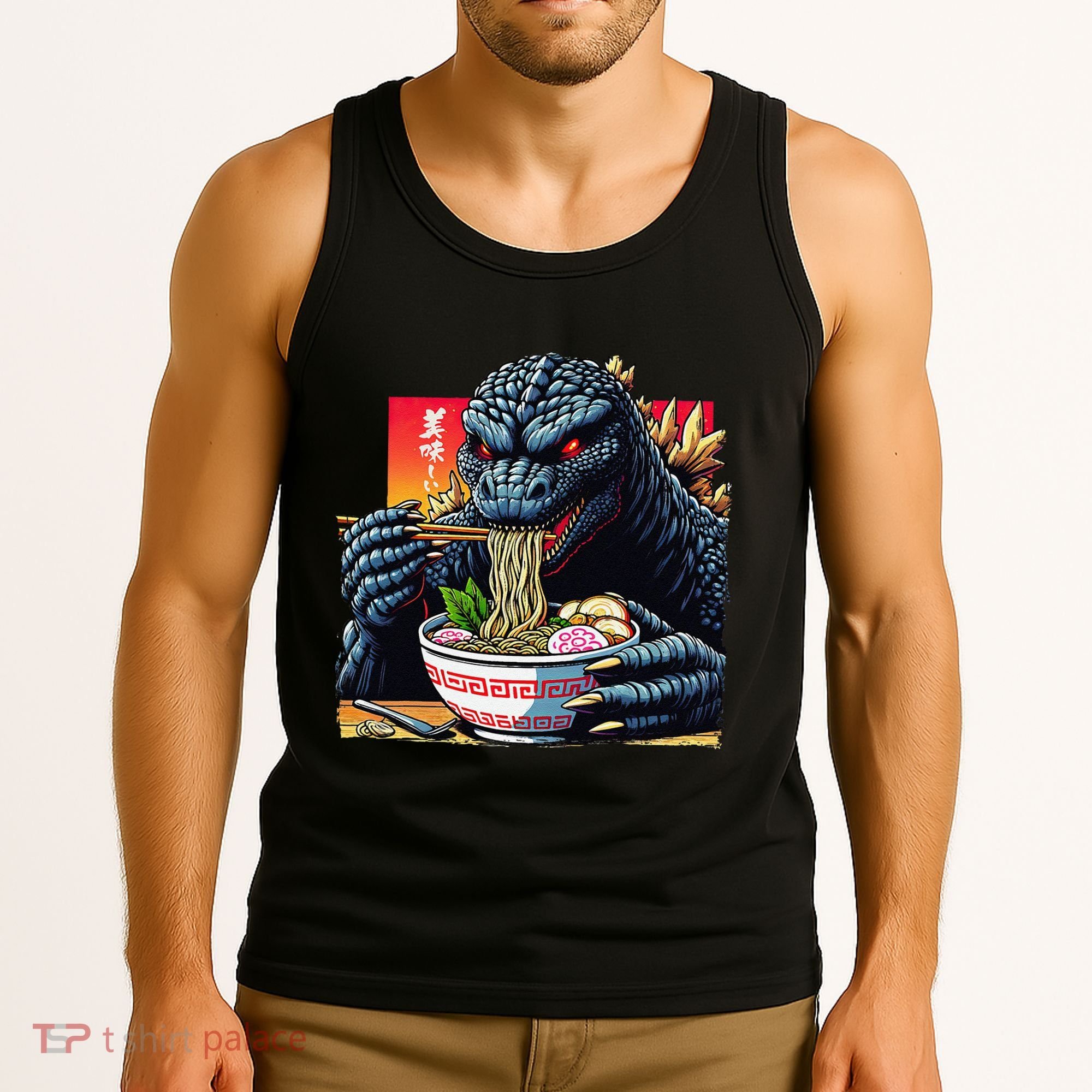 Funny Kaiju Eating Ramen Japanese Monster Lover Birthday Tank Top