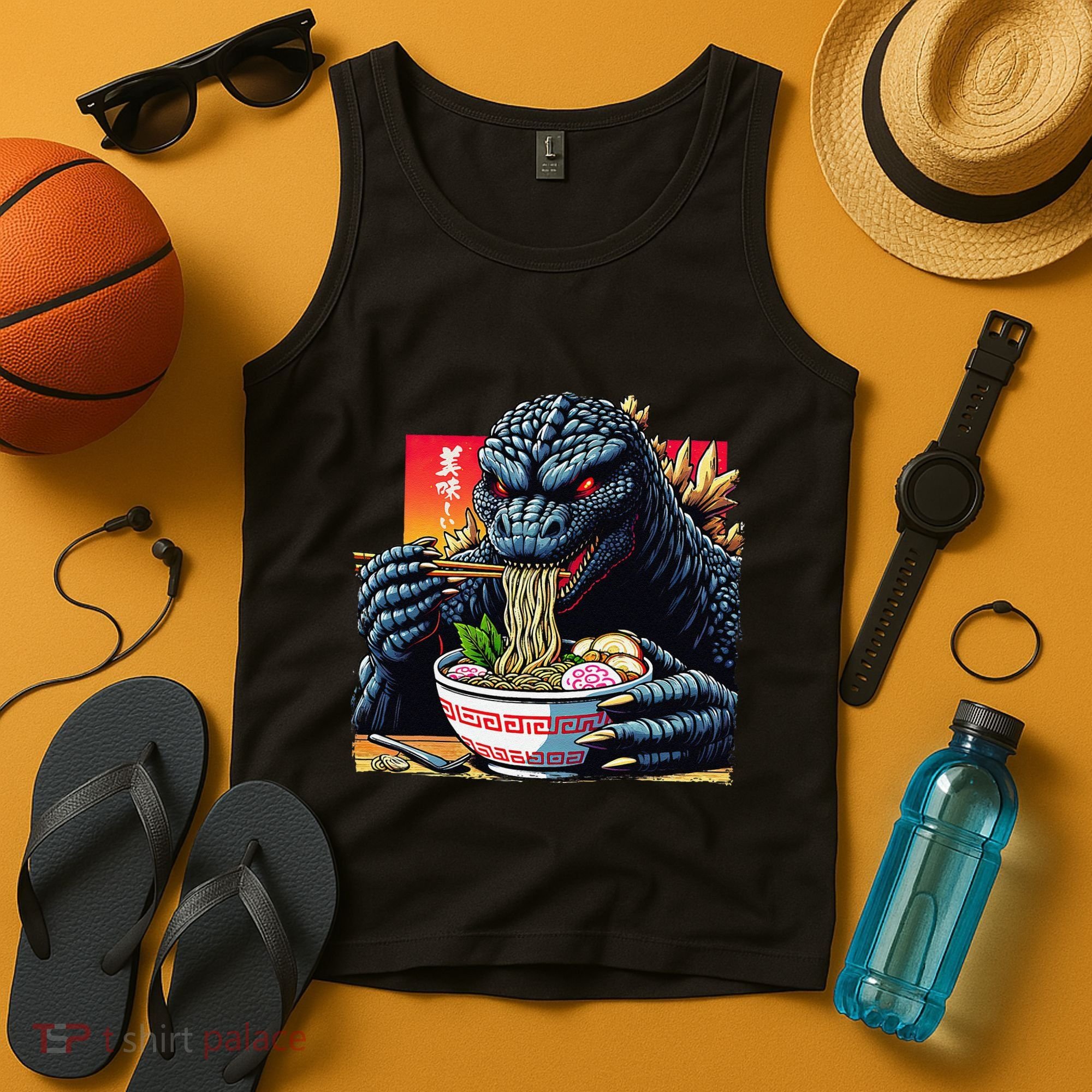 Funny Kaiju Eating Ramen Japanese Monster Lover Birthday Tank Top
