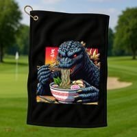 Funny Kaiju Eating Ramen Japanese Monster Lover Birthday Golf Towel thumb 1