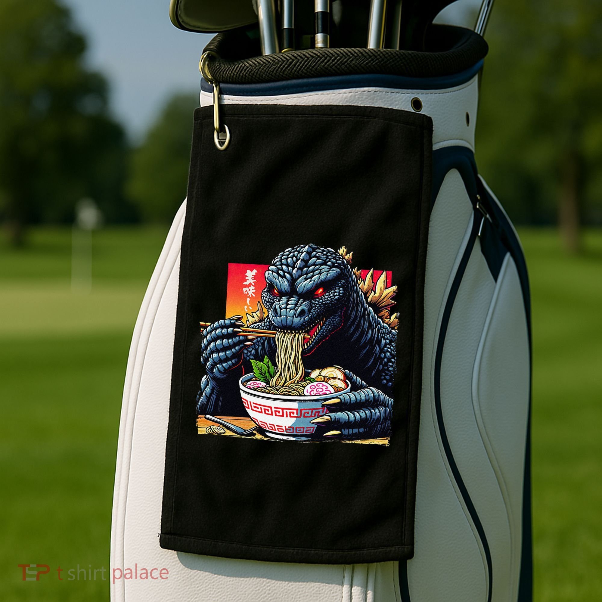 Funny Kaiju Eating Ramen Japanese Monster Lover Birthday Golf Towel