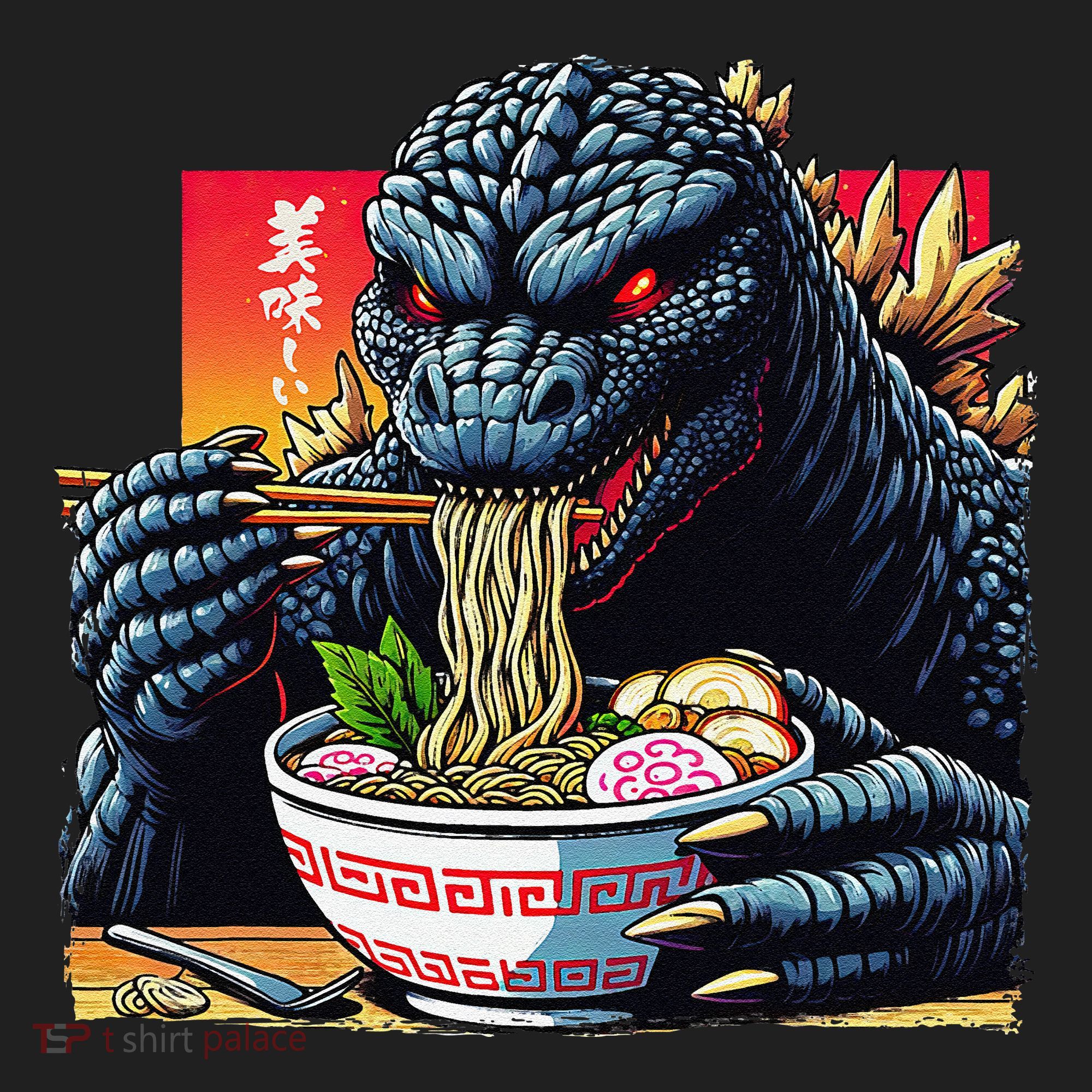 Funny Kaiju Eating Ramen Japanese Monster Lover Birthday Golf Towel