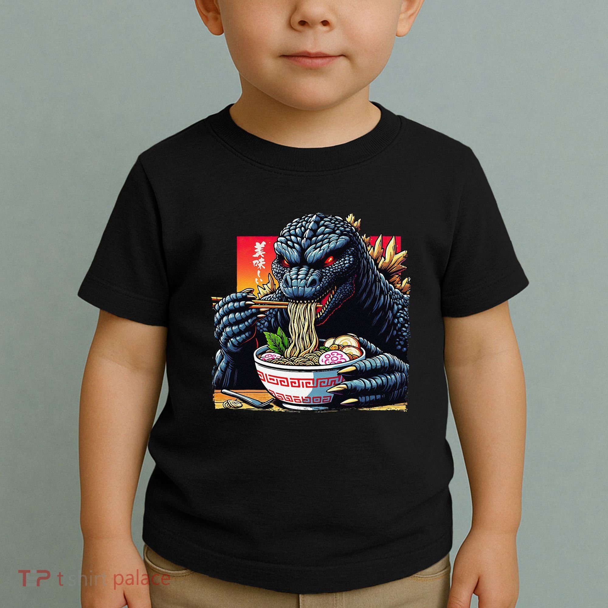 Funny Kaiju Eating Ramen Japanese Monster Lover Birthday Toddler T-Shirt