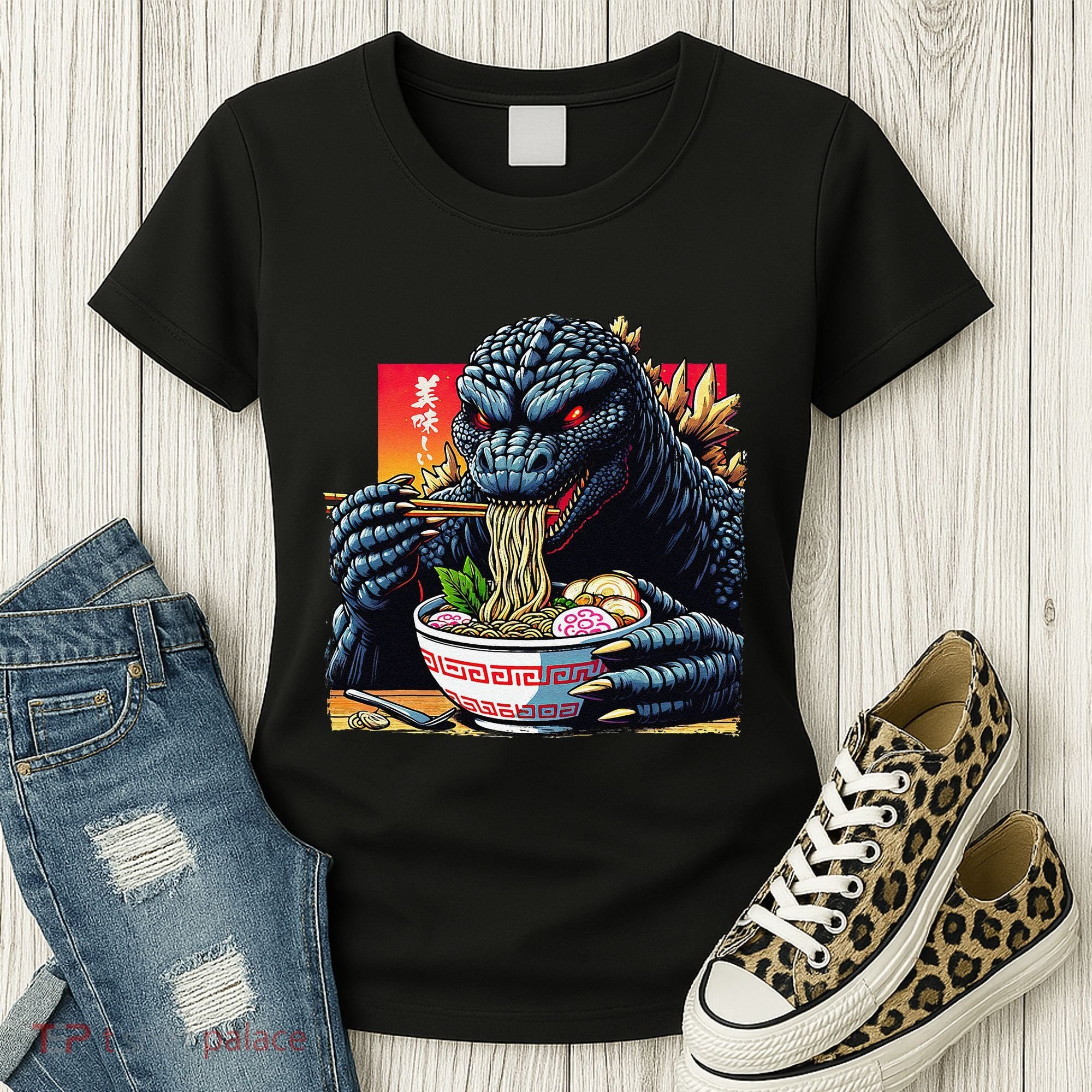 Funny Kaiju Eating Ramen Japanese Monster Lover Birthday Women's T-Shirt