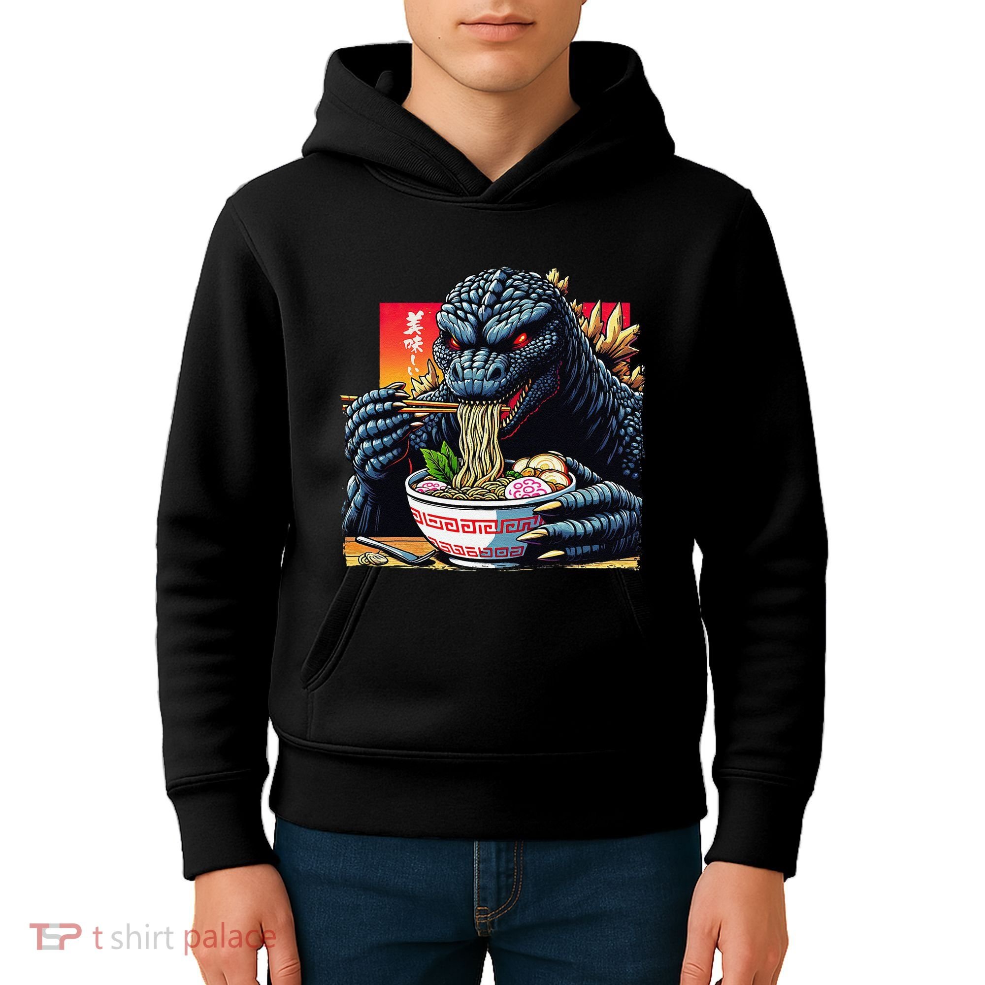 Funny Kaiju Eating Ramen Japanese Monster Lover Birthday Kids Hoodie
