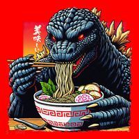 Funny Kaiju Eating Ramen Japanese Monster Lover Birthday Santa Hat thumb 1