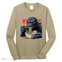Funny Kaiju Eating Ramen Japanese Monster Lover Birthday Long Sleeve Shirt thumb 0