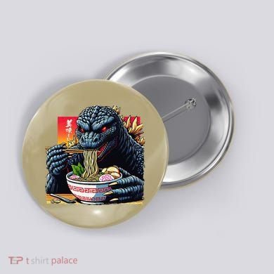 Funny Kaiju Eating Ramen Japanese Monster Lover Birthday Button