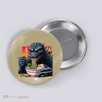 Funny Kaiju Eating Ramen Japanese Monster Lover Birthday Button thumb 0