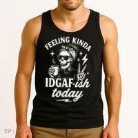 Feeling Kinda IDGAF-ish Today Skeleton Lady Coffee Lover Tank Top thumb 3