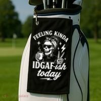 Feeling Kinda IDGAF-ish Today Skeleton Lady Coffee Lover Golf Towel thumb 2