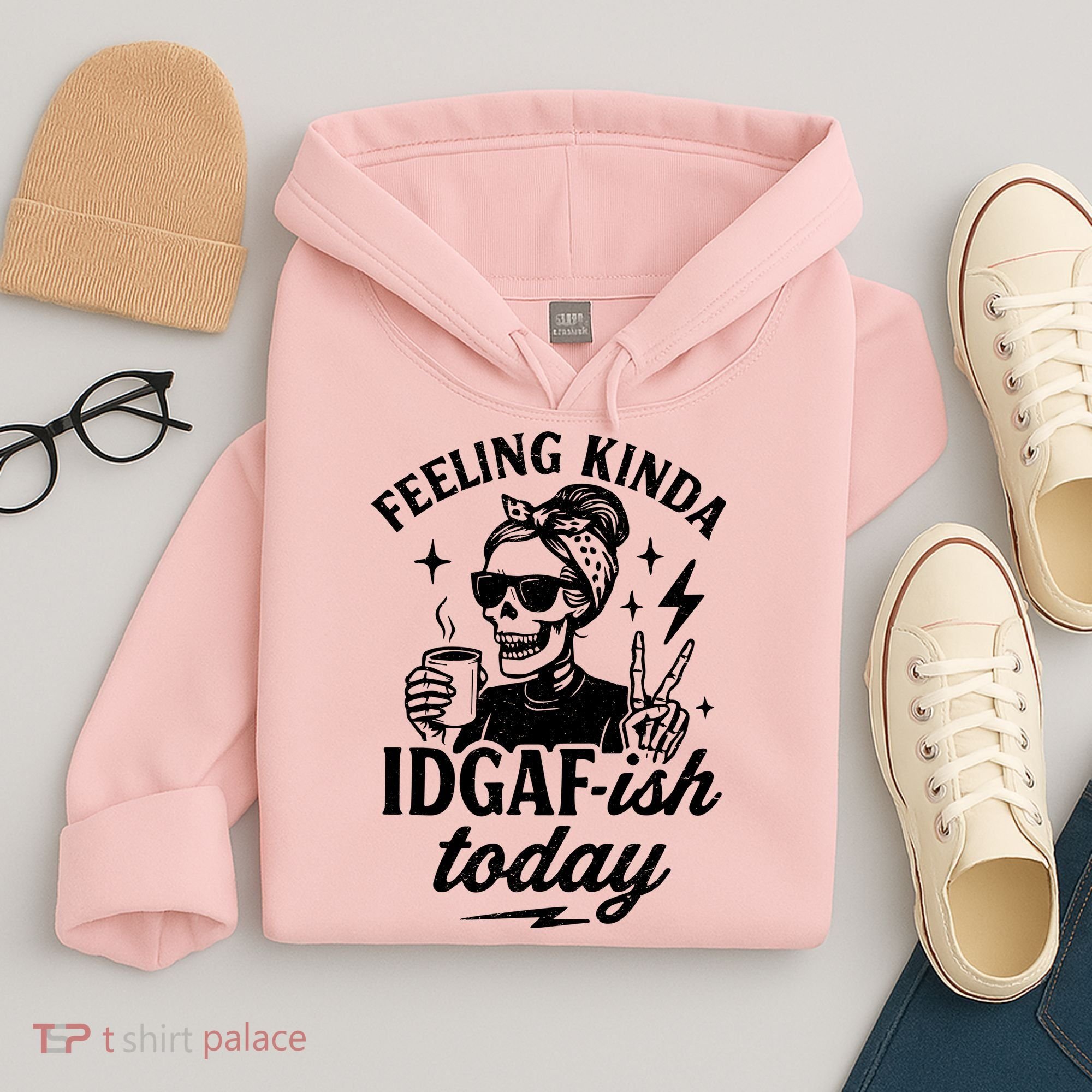 Feeling Kinda IDGAF-ish Today Skeleton Lady Coffee Lover Hoodie