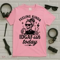 Feeling Kinda IDGAF-ish Today Skeleton Lady Coffee Lover T-Shirt thumb 5