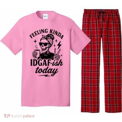 Feeling Kinda IDGAF-ish Today Skeleton Lady Coffee Lover Pajama Set