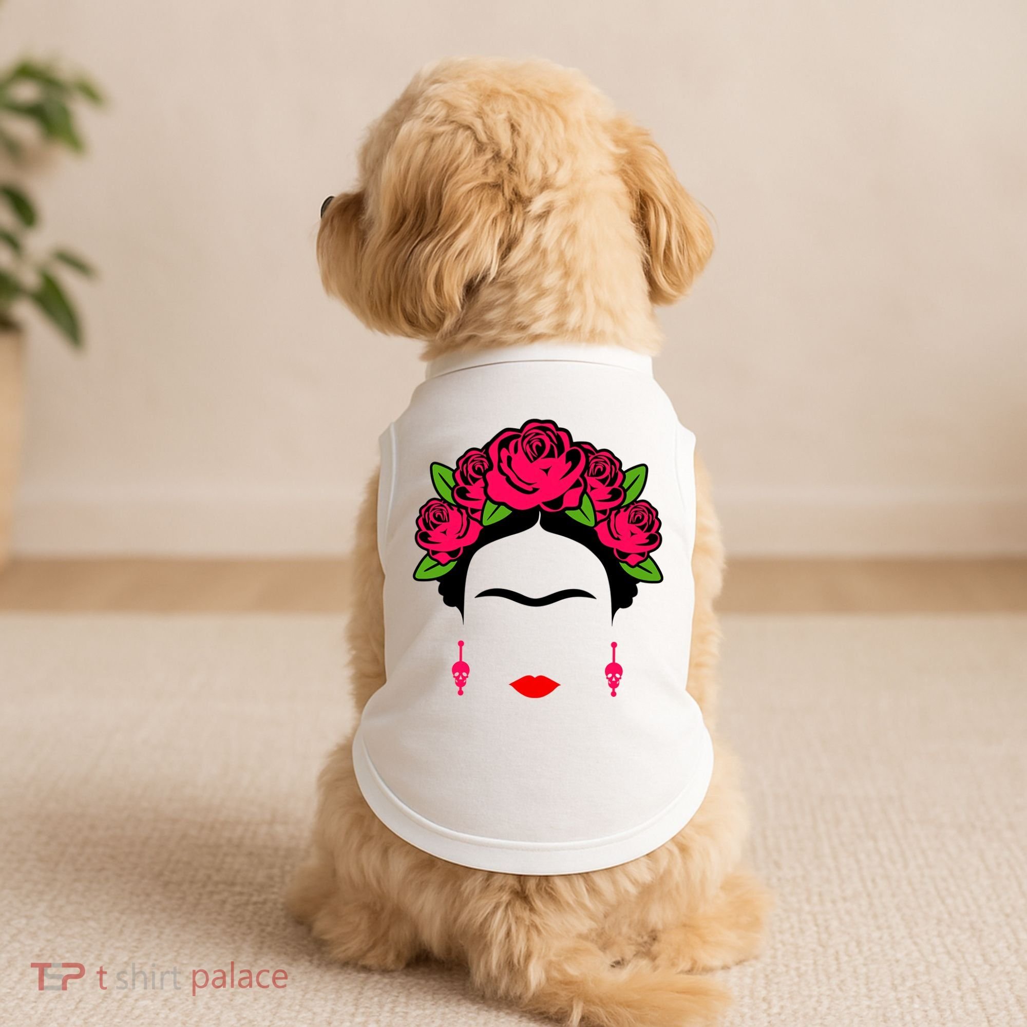 Frida Kahlo Mexico Artist Lover Flower Skull Doggie Tank