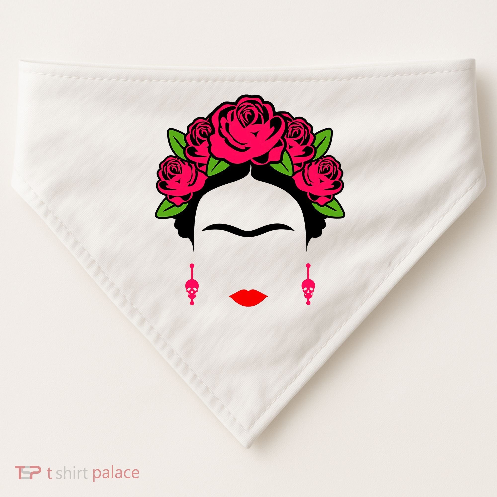 Frida Kahlo Mexico Artist Lover Flower Skull USA-Made Doggie Bandana