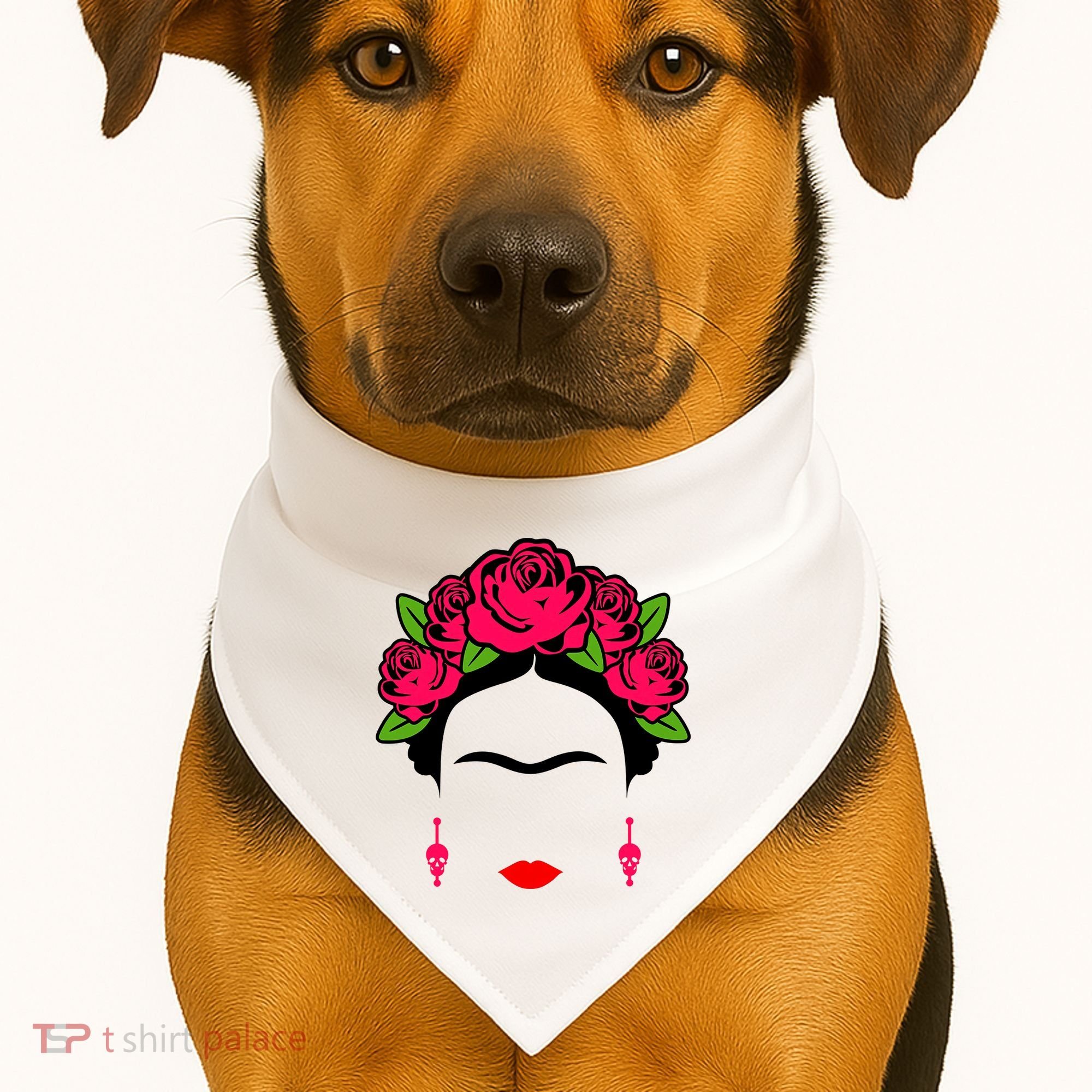 Frida Kahlo Mexico Artist Lover Flower Skull USA-Made Doggie Bandana