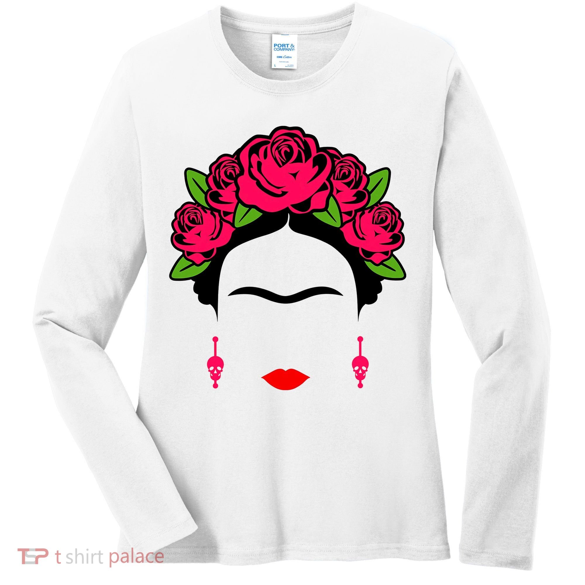 Frida Kahlo Mexico Artist Lover Flower Skull Women's Long Sleeve Shirt