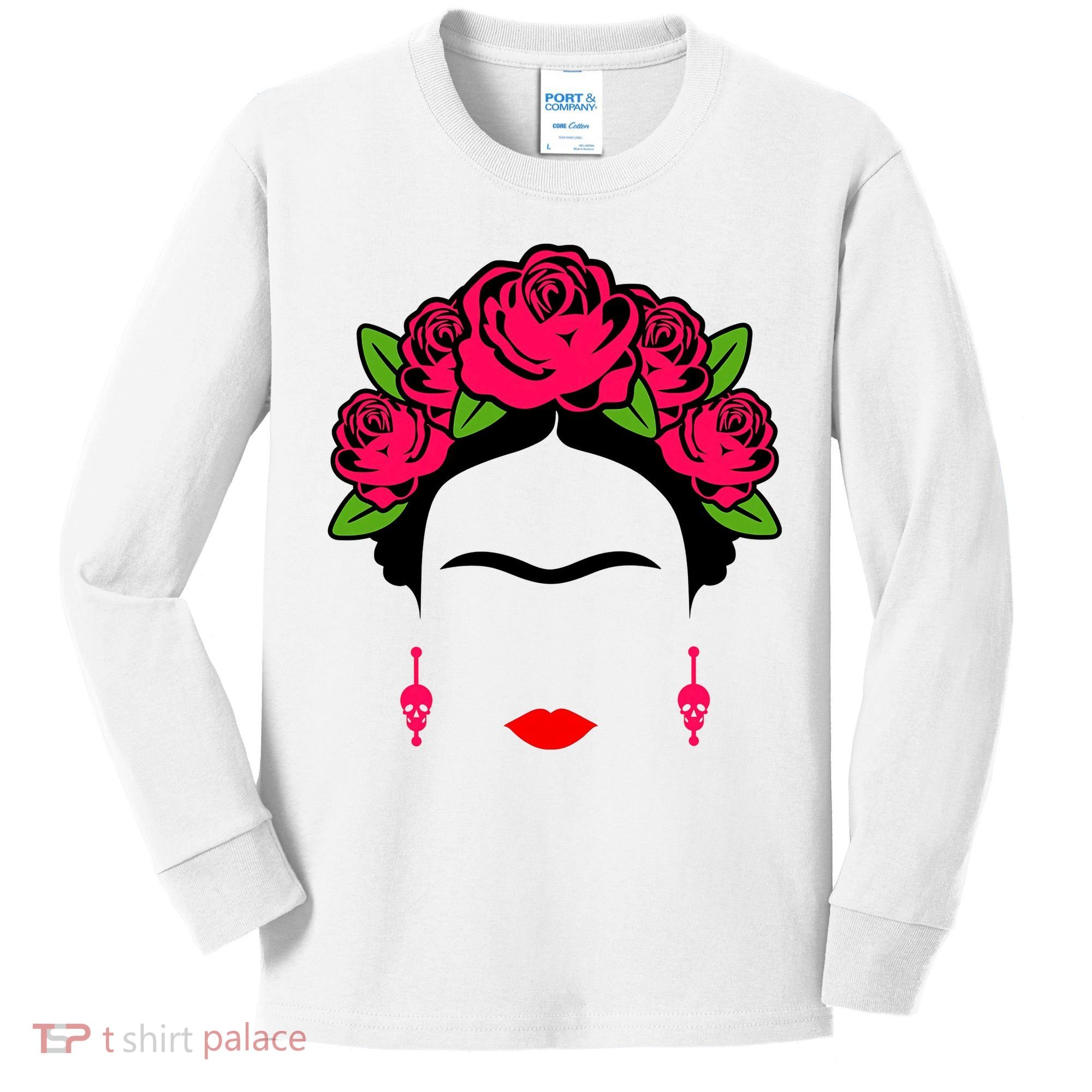 Frida Kahlo Mexico Artist Lover Flower Skull Kids Long Sleeve Shirt