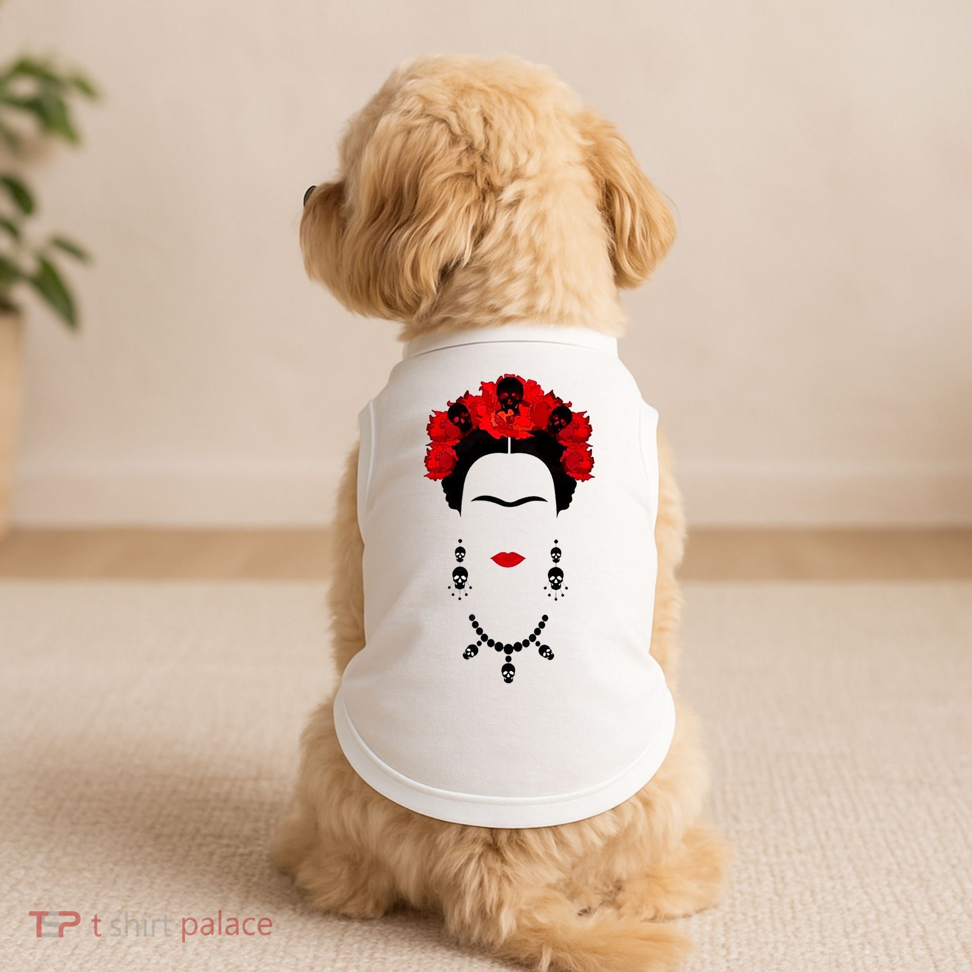 Frida Kahlo Mexico Artist Lover Flower Skull Doggie Tank