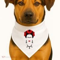 Frida Kahlo Mexico Artist Lover Flower Skull USA-Made Doggie Bandana thumb 1