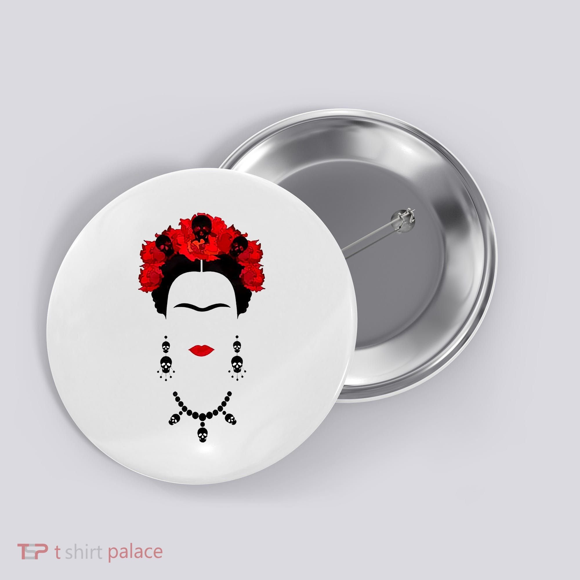 Frida Kahlo Mexico Artist Lover Flower Skull Button