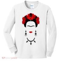 Frida Kahlo Mexico Artist Lover Flower Skull Kids Long Sleeve Shirt thumb 0