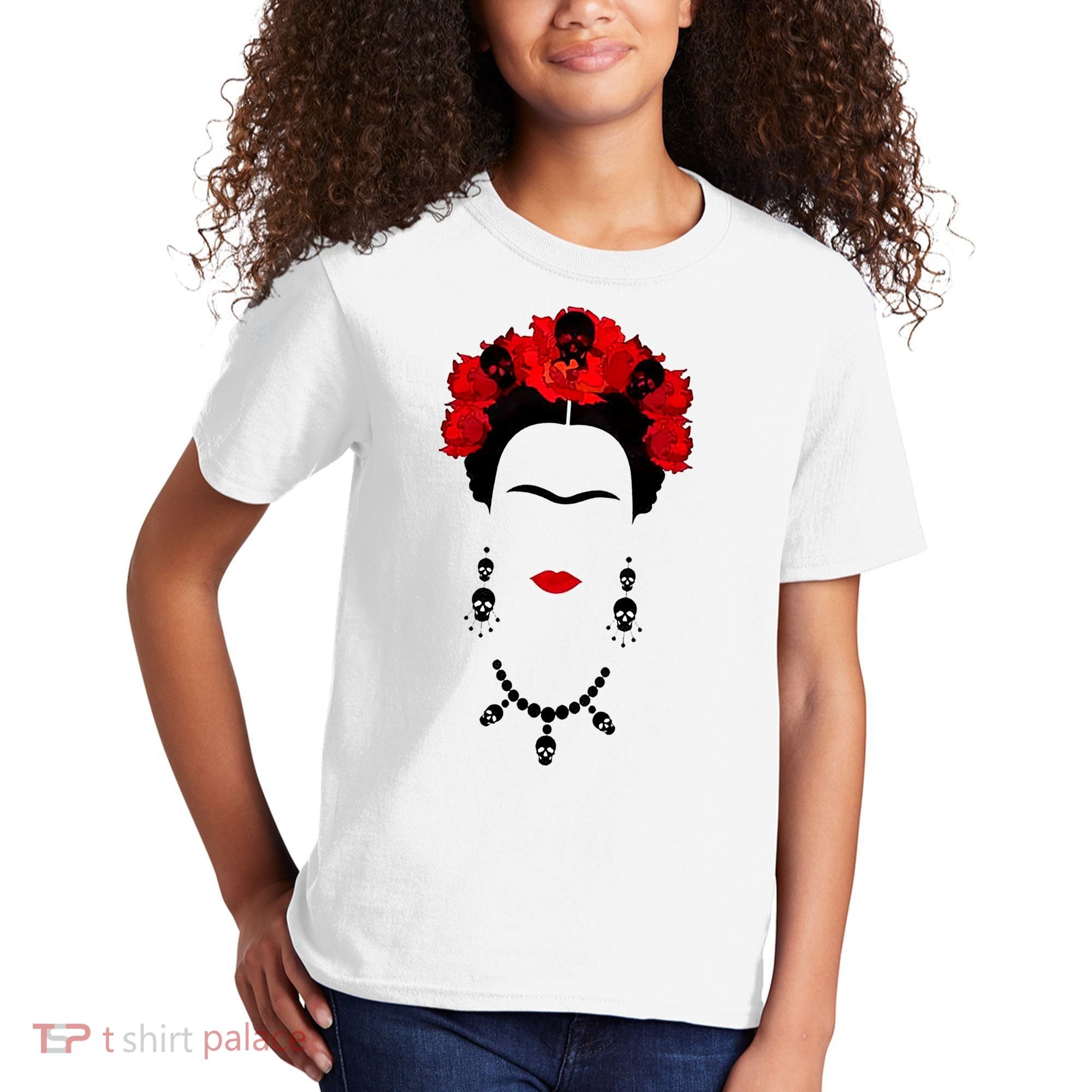 Frida Kahlo Mexico Artist Lover Flower Skull Kids T-Shirt