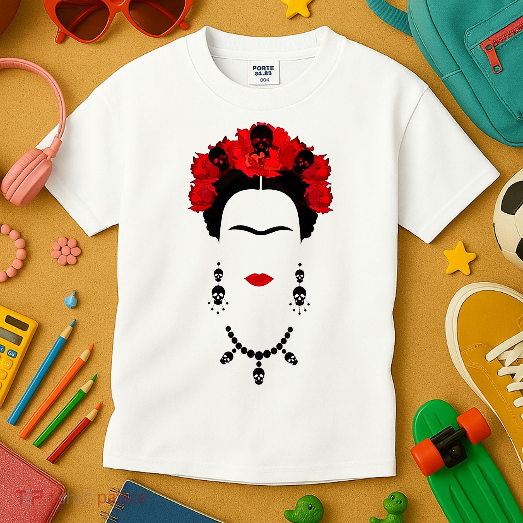Frida Kahlo Mexico Artist Lover Flower Skull Kids T-Shirt