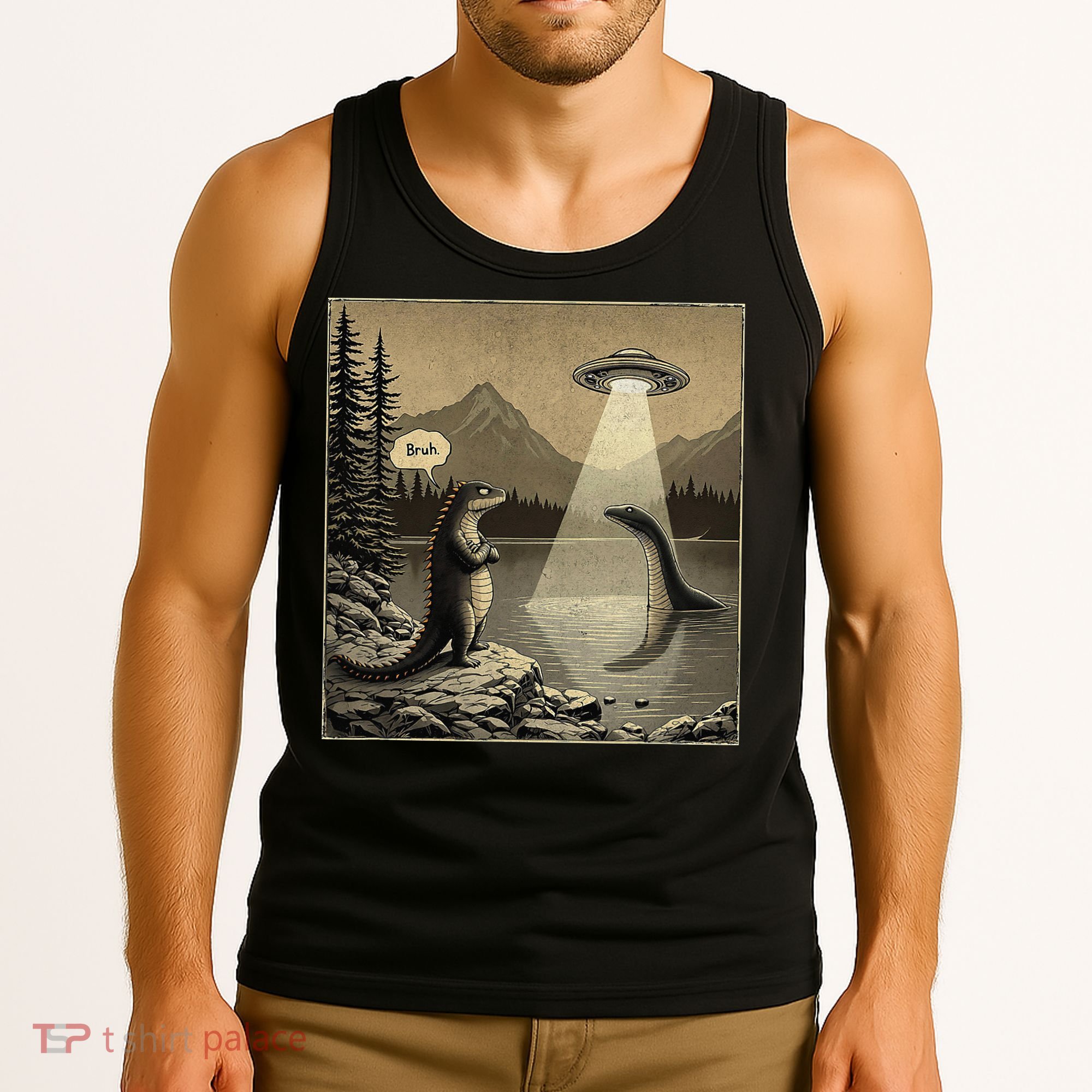 Funny Kaiju UFO Loch Ness Sasquatch Monster Alien Bruh Tank Top