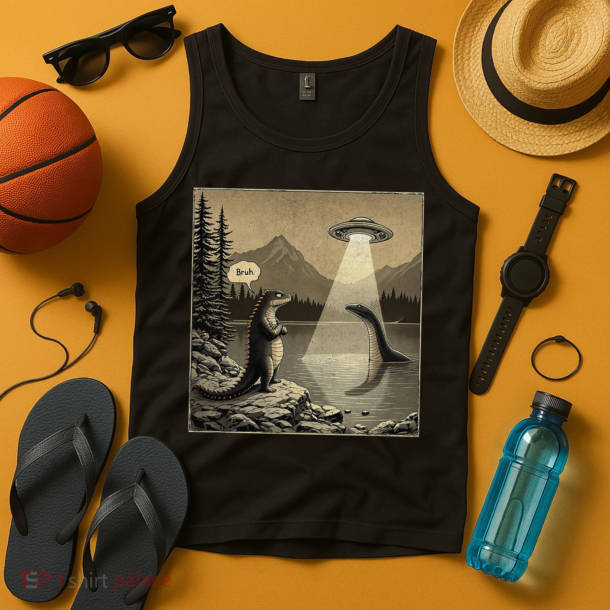 Funny Kaiju UFO Loch Ness Sasquatch Monster Alien Bruh Tank Top