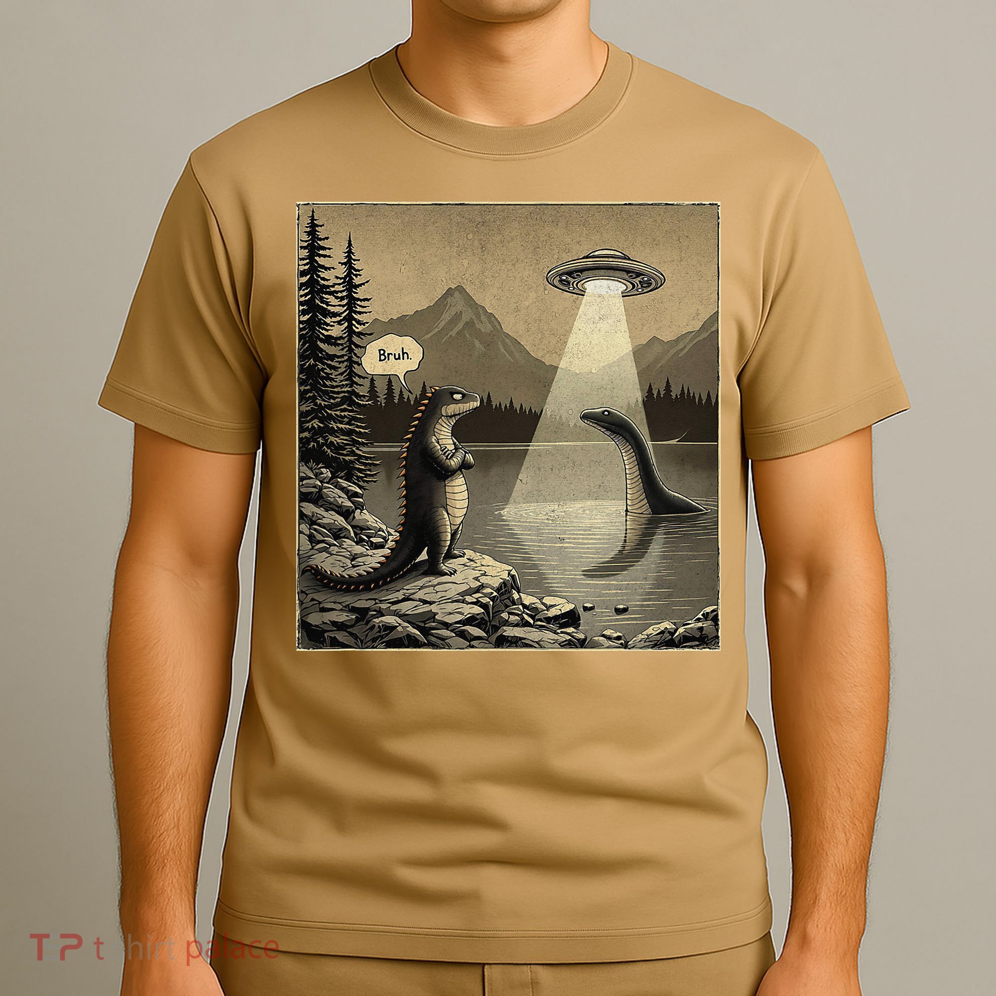 Funny Kaiju UFO Loch Ness Sasquatch Monster Alien Bruh T-Shirt