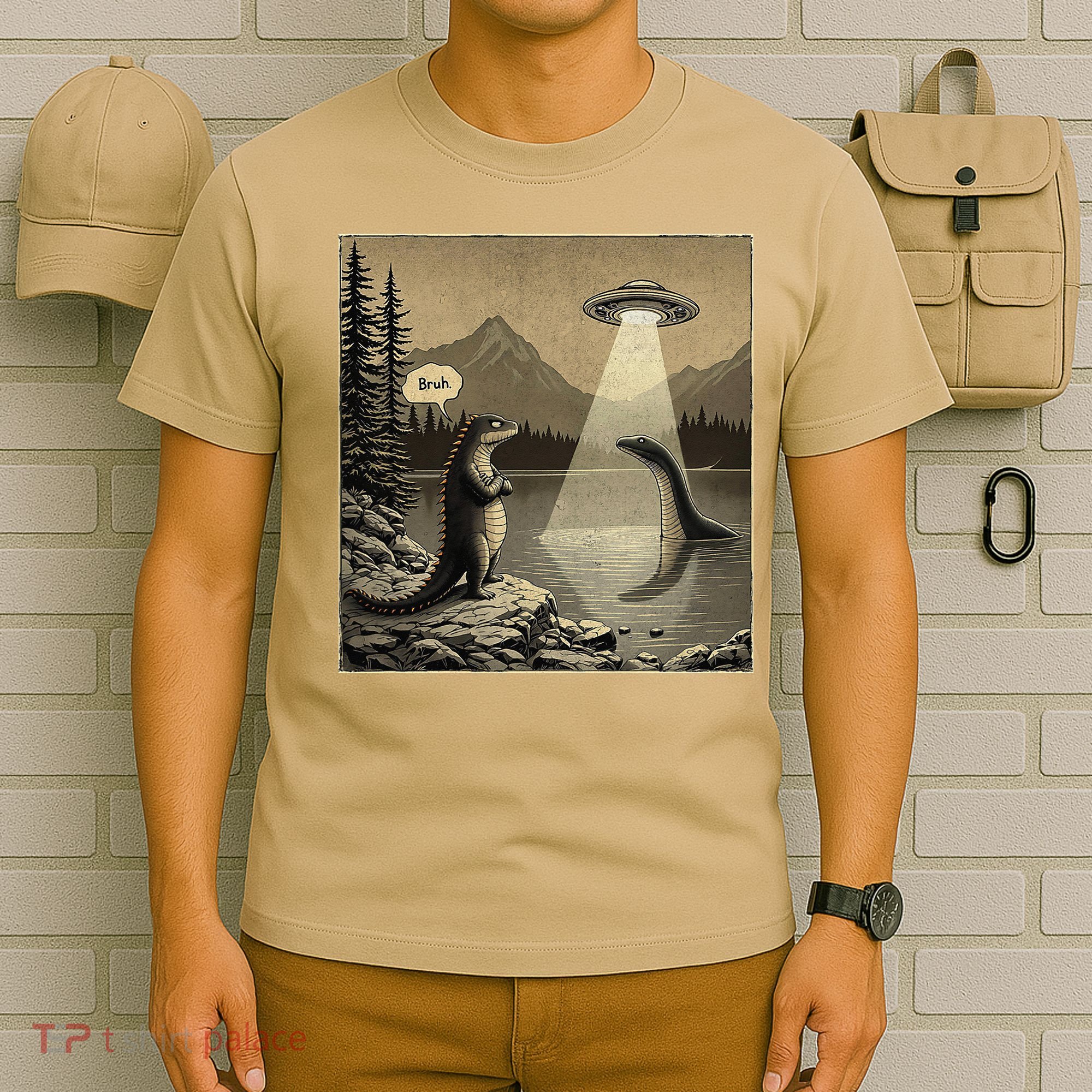 Funny Kaiju UFO Loch Ness Sasquatch Monster Alien Bruh T-Shirt