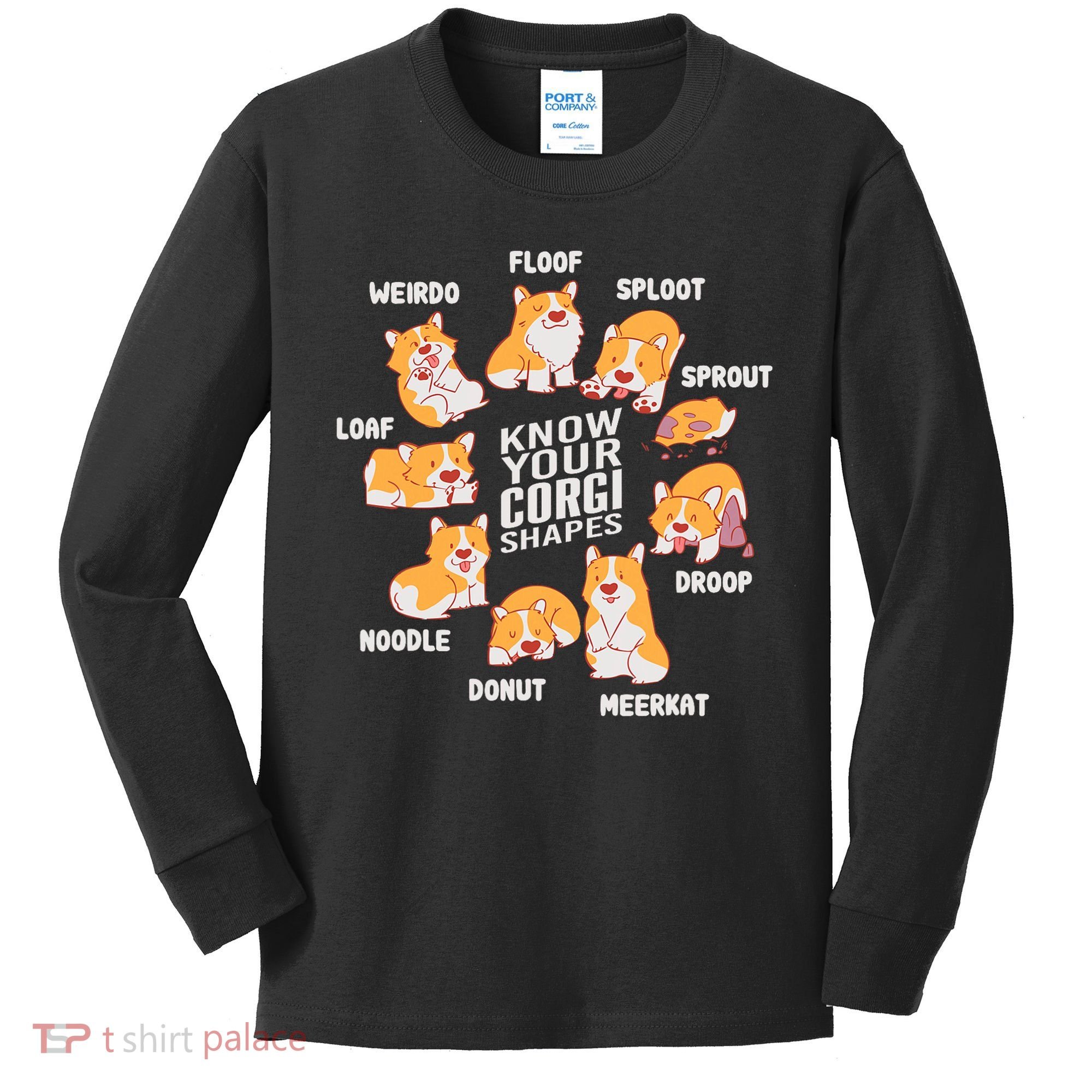 Funny Know Your Corgi Shapes Cute Welsh Dog Lover Kids Long Sleeve Shirt