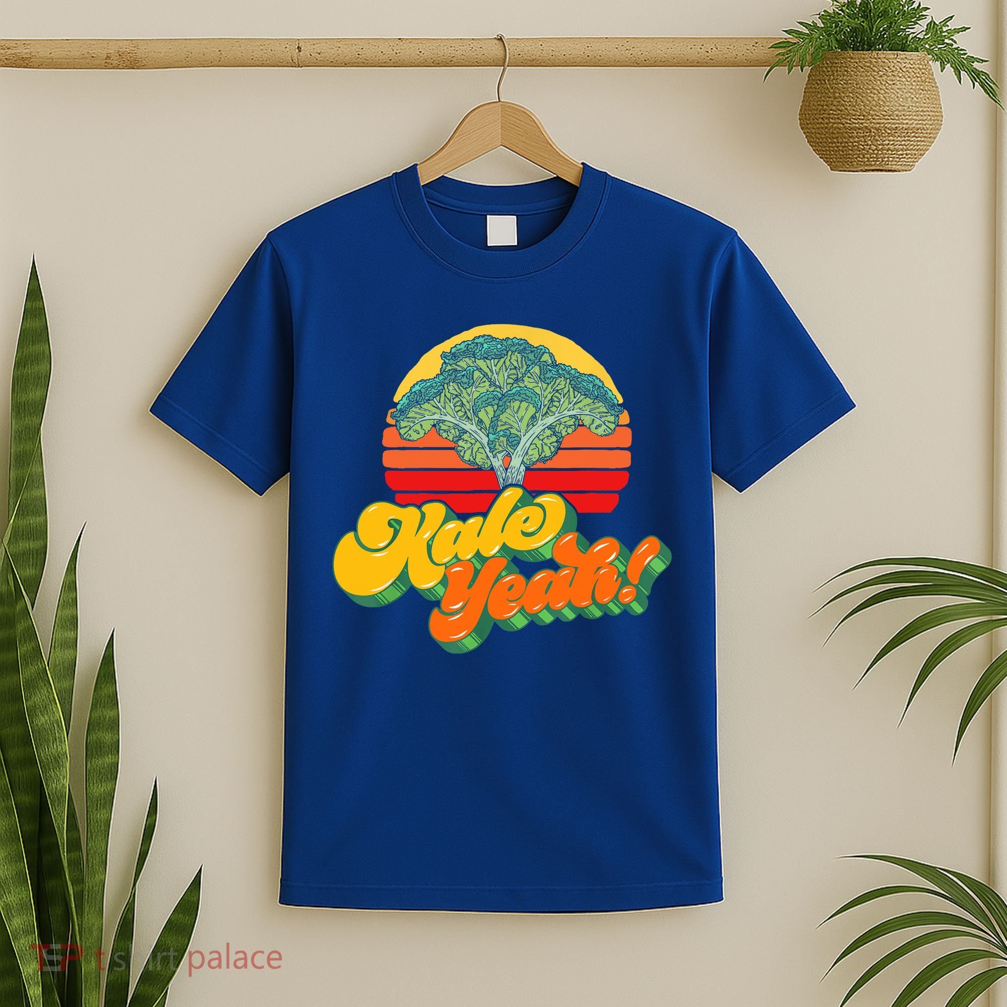 Funny Kale Yeah Gift Funny Vegetable Vintage Retro 80s Sunset Garden Gift T-Shirt