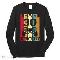 Funny Level 30 Unlocked Him Men BDay Turning 30th Birthday Long Sleeve Shirt thumb 0