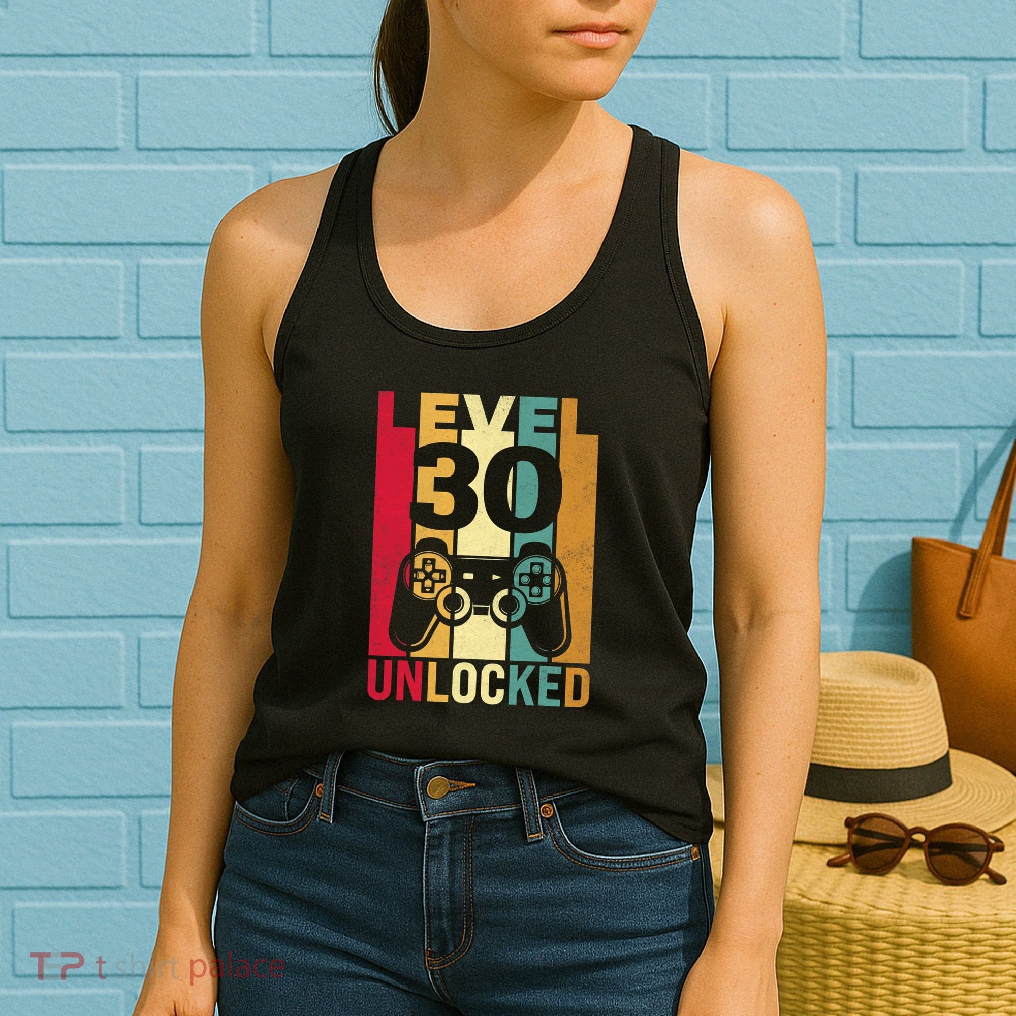 Funny Level 30 Unlocked Him Men BDay Turning 30th Birthday Women's Tank Top
