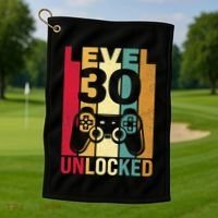 Funny Level 30 Unlocked Him Men BDay Turning 30th Birthday Golf Towel thumb 1