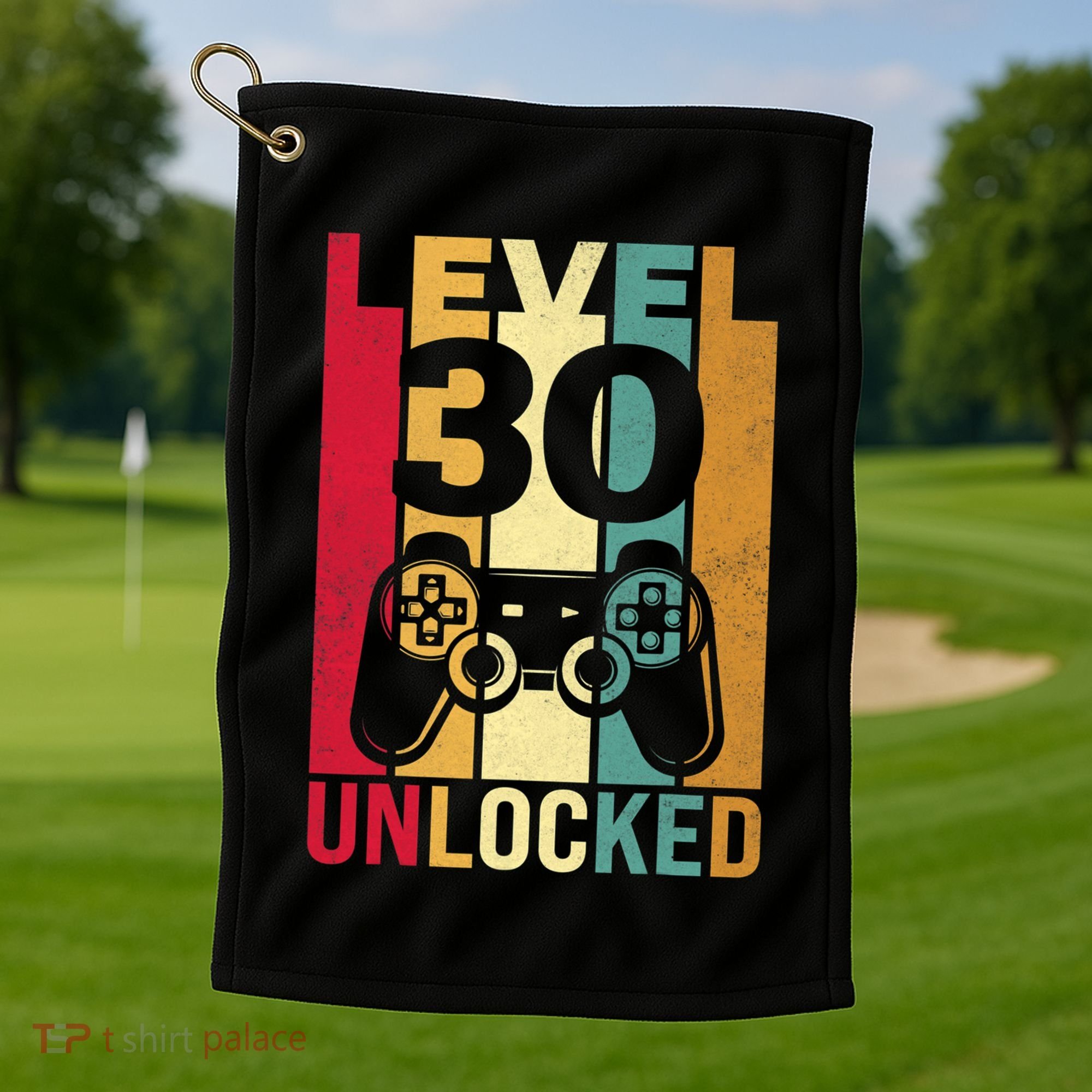 Funny Level 30 Unlocked Him Men BDay Turning 30th Birthday Golf Towel