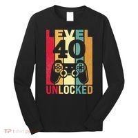 Funny Level 40 Unlocked Him BDay Turning 40th Birthday Long Sleeve Shirt thumb 0