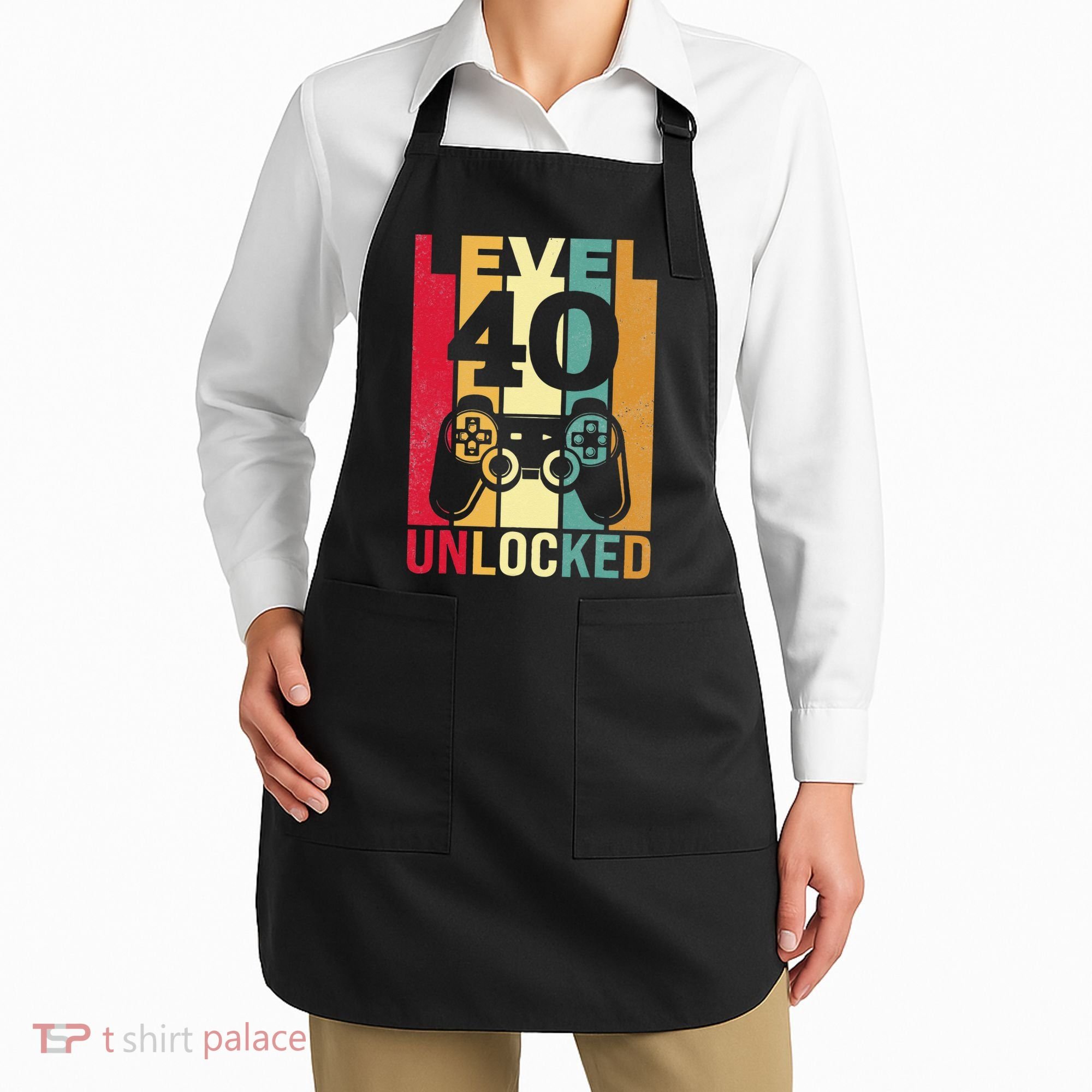 Funny Level 40 Unlocked Him BDay Turning 40th Birthday Apron