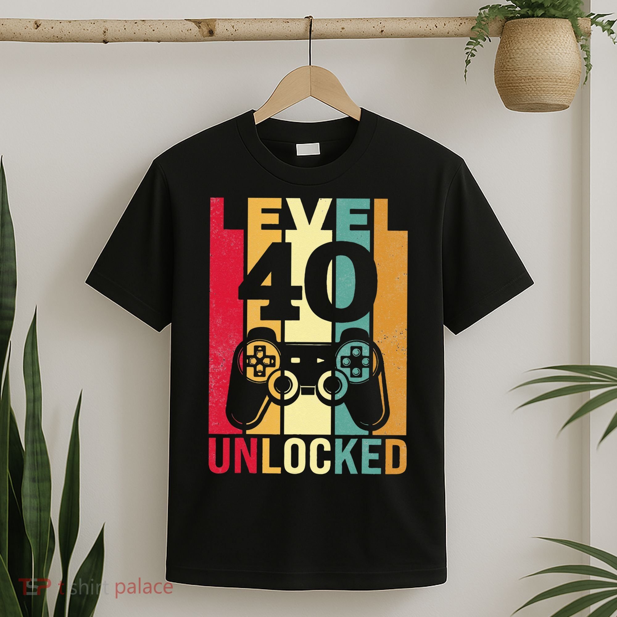 Funny Level 40 Unlocked Him BDay Turning 40th Birthday T-Shirt
