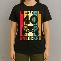 Funny Level 40 Unlocked Him BDay Turning 40th Birthday T-Shirt thumb 4