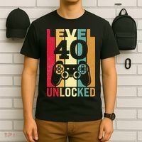 Funny Level 40 Unlocked Him BDay Turning 40th Birthday T-Shirt thumb 6