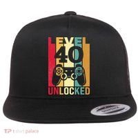 Funny Level 40 Unlocked Him BDay Turning 40th Birthday Flat Bill Trucker Hat thumb 0