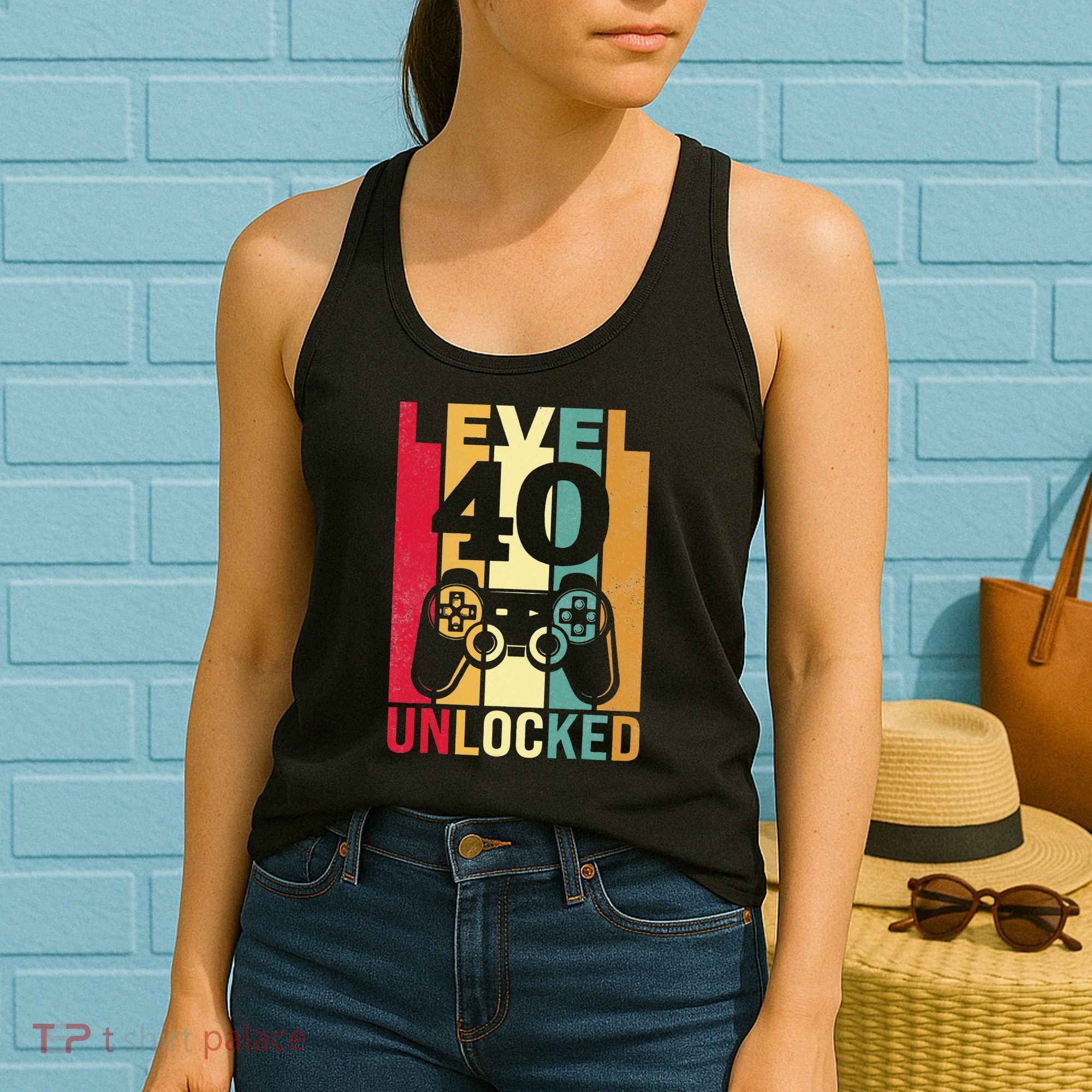 Funny Level 40 Unlocked Him BDay Turning 40th Birthday Women's Tank Top