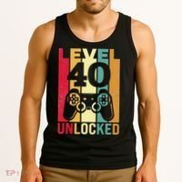 Funny Level 40 Unlocked Him BDay Turning 40th Birthday Tank Top thumb 3