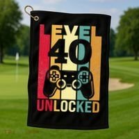 Funny Level 40 Unlocked Him BDay Turning 40th Birthday Golf Towel thumb 1