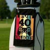 Funny Level 40 Unlocked Him BDay Turning 40th Birthday Golf Towel thumb 2
