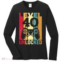 Funny Level 40 Unlocked Him BDay Turning 40th Birthday Women's Long Sleeve Shirt thumb 0